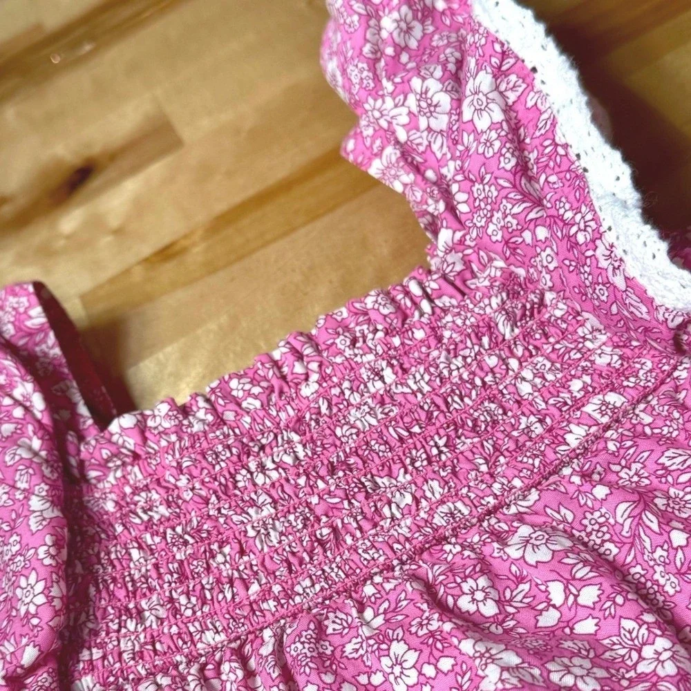 Baby Gap Floral Dress‎ Kids 4 Years Pink Excellent Smocked Ruffle Lace Trim